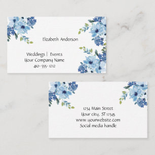 Blaue Aquarell-Blumen Damen-Kleingewerbe  Visitenkarte
