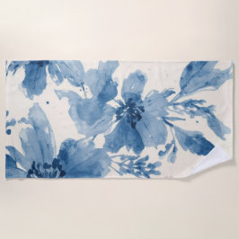 Blaue Aquarell-Blumen Gemalt Botanisch Whimsical Strandtuch
