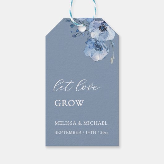 Blaue Aquarell-Blumen Hochzeit Danke Geschenkanhänger (Vorderseite)