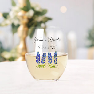 Blaue Aquarell-Blumen-Hochzeit mit Bluebonnets Weinglas Ohne Stiel