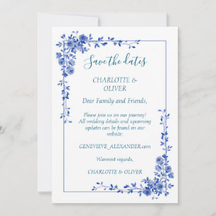 Blaue Aquarell-Blumen-Hochzeit-Save-the-Date-Karte Save The Date