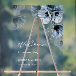 Blaue Aquarell-Blumen Hochzeit Willkommen Acrylschild