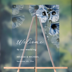 Blaue Aquarell-Blumen Hochzeit Willkommen Acrylschild