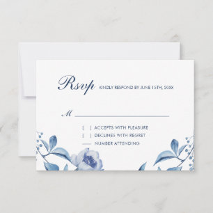 Blaue Aquarell-Blumen-Hochzeits-RSVP-Einlegekarte RSVP Karte