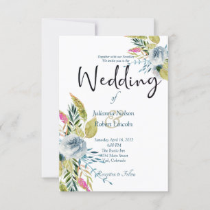 Blaue Aquarell-Blumen-Hochzeitseinladung Einladung