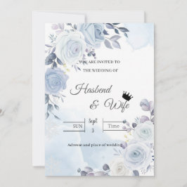 Blaue Aquarell-Blumen-Hochzeitseinladung Einladung