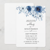 blaue Aquarell-Blumen-Hochzeitseinladung Einladung (Vorne/Hinten)