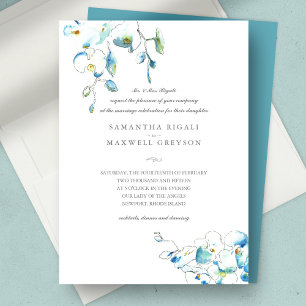 Blaue Aquarell-Blumen-Hochzeitseinladungen im form Einladung