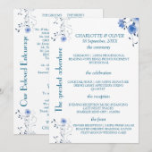 Blaue Aquarell-Blumen-Hochzeitsprogramm-Karte Desi Programm (Vorne/Hinten)
