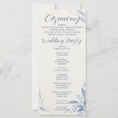 Blaue Aquarell-Blumen-Hochzeitsprogrammkarte (Rückseite)
