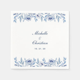 Blaue Aquarell-Blumen-Hochzeitsserviette Serviette