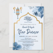 Blaue Aquarell-Blumen-Iftar-Dinner Ramadan Einladung (Vorderseite)