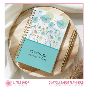 Blaue Aquarell-Blumen individuell anpassbar Planer