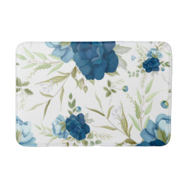 Blaue Aquarell-Blumen-Nahtlos-Muster Badematte