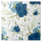 Blaue Aquarell-Blumen-Nahtlos-Muster Fliese (Vorderseite)