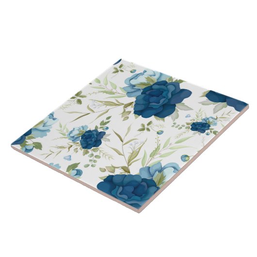 Blaue Aquarell-Blumen-Nahtlos-Muster Fliese (Seite)