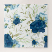 Blaue Aquarell-Blumen-Nahtlos-Muster Puzzle (Horizontal)