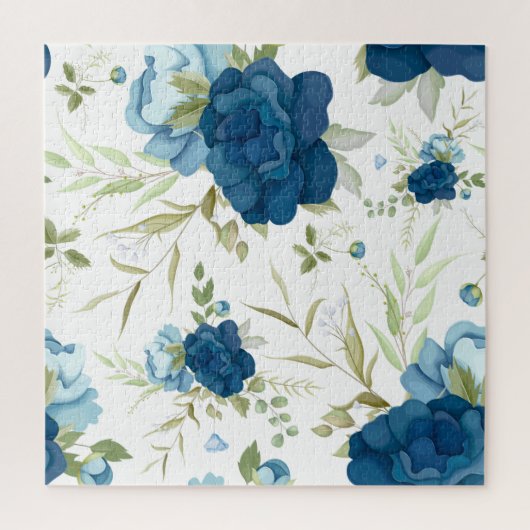 Blaue Aquarell-Blumen-Nahtlos-Muster Puzzle (Vertikal)