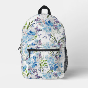 Blaue Aquarell-Blumen nahtloses Muster Bedruckter Rucksack