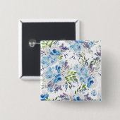 Blaue Aquarell-Blumen nahtloses Muster Button (Vorne & Hinten)