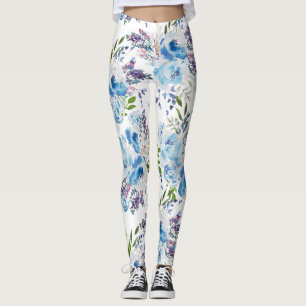 Blaue Aquarell-Blumen nahtloses Muster Leggings