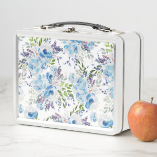 Blaue Aquarell-Blumen nahtloses Muster Metall Brotdose