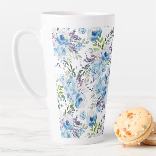 Blaue Aquarell-Blumen nahtloses Muster Milchtasse (Beispiel)