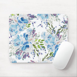Blaue Aquarell-Blumen nahtloses Muster Mousepad