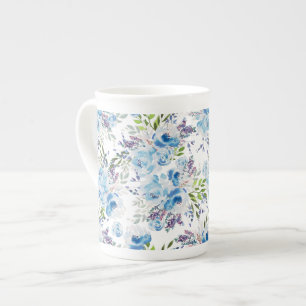 Blaue Aquarell-Blumen nahtloses Muster Porzellantasse