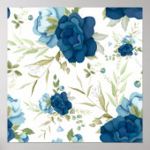 Blaue Aquarell-Blumen Nahtloses Muster Poster (Vorne)