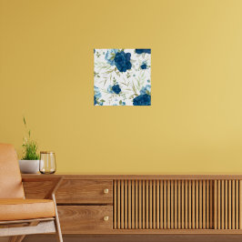 Blaue Aquarell-Blumen Nahtloses Muster Poster