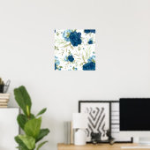 Blaue Aquarell-Blumen Nahtloses Muster Poster (Heimbüro)