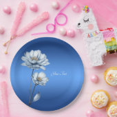 Blaue Aquarell-Blumen-Papierteller Pappteller (Party)