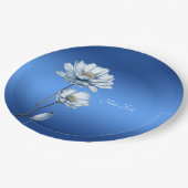 Blaue Aquarell-Blumen-Papierteller Pappteller (Schrägansicht)