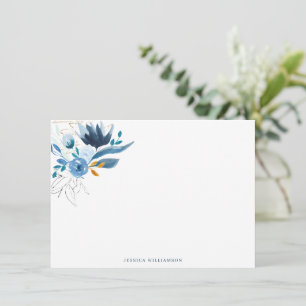 Blaue Aquarell-Blumen personalisierter Name Mitteilungskarte