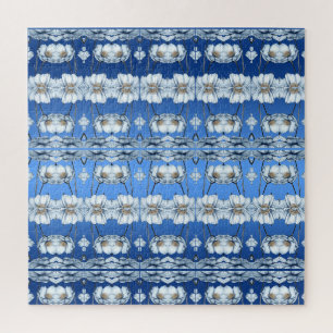 Blaue Aquarell-Blumen-Puzzle Puzzle