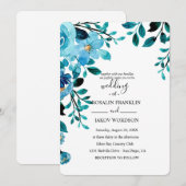 blaue Aquarell-Blumen-Rustical-Hochzeit Einladung (Vorne/Hinten)