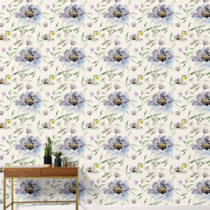 Blaue Aquarell-Blumen-Schmetterling-Vintage-Botani Tapete