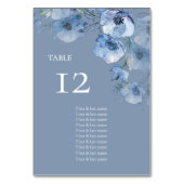 Blaue Aquarell-Blumen Sitzordnung Tischnummer (Rückseite)