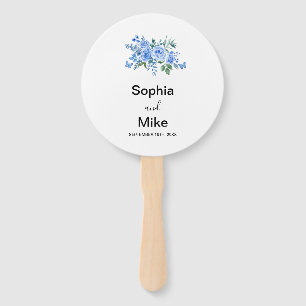 Blaue Aquarell-Blumen und Schmetterlinge Hochzeit  Fächer