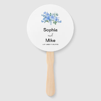 Blaue Aquarell-Blumen und Schmetterlinge Hochzeit  Fächer