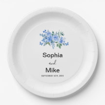 Blaue Aquarell-Blumen und Schmetterlinge Hochzeit