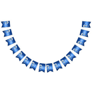 Blaue Aquarell-Blumen-Wimpel Flagge