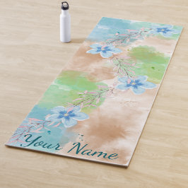 Blaue Aquarell-Blumen Yogamatte