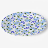 Blaue Aquarell-Blumengarten-Papierteller Pappteller (Schrägansicht)