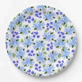 Blaue Aquarell-Blumengarten-Papierteller Pappteller (Vorderseite)