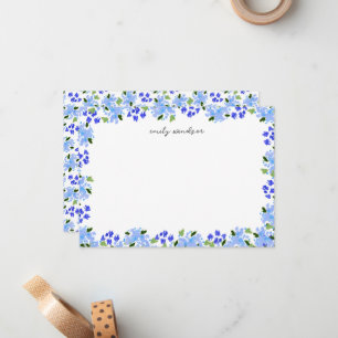 Blaue Aquarell-Blumengarten-Personalisierung Mitteilungskarte