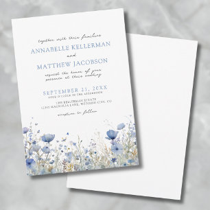 Blaue Aquarell-Blumenhochzeit mit wilden Blumen Einladung