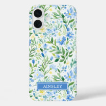 Blaue Aquarell-Blumenmonogramm