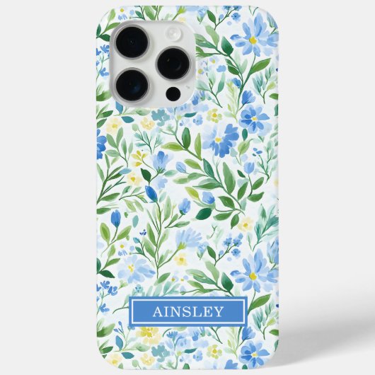 Blaue Aquarell-Blumenmonogramm Case-Mate iPhone Hülle (Rückseite)